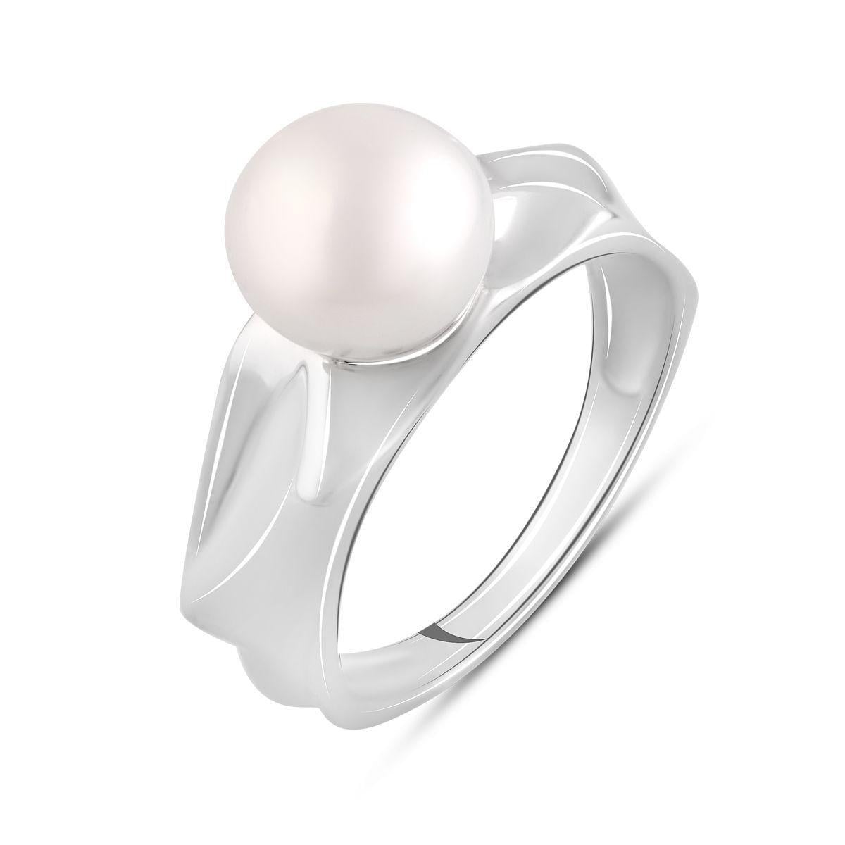 Кольцо серебряное 925 пробы с круглыми жемчужинами гладкая объемная форма р. 17 Кольцо серебряное 925 пробы с круглыми жемчужинами гладкая объемная форма р. 17