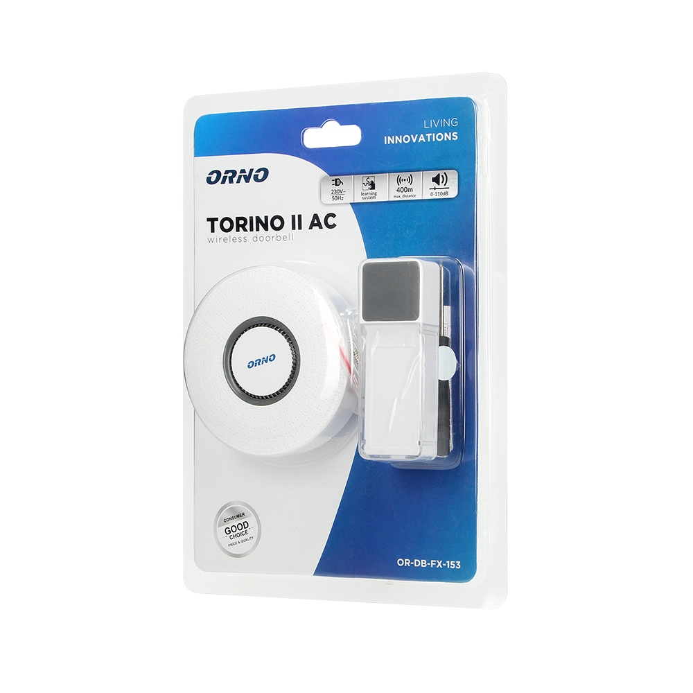 Звонок беспроводной ORNO TORINO 2 AC OR-DB-FX-153 58 тоновый Белый - фото 2