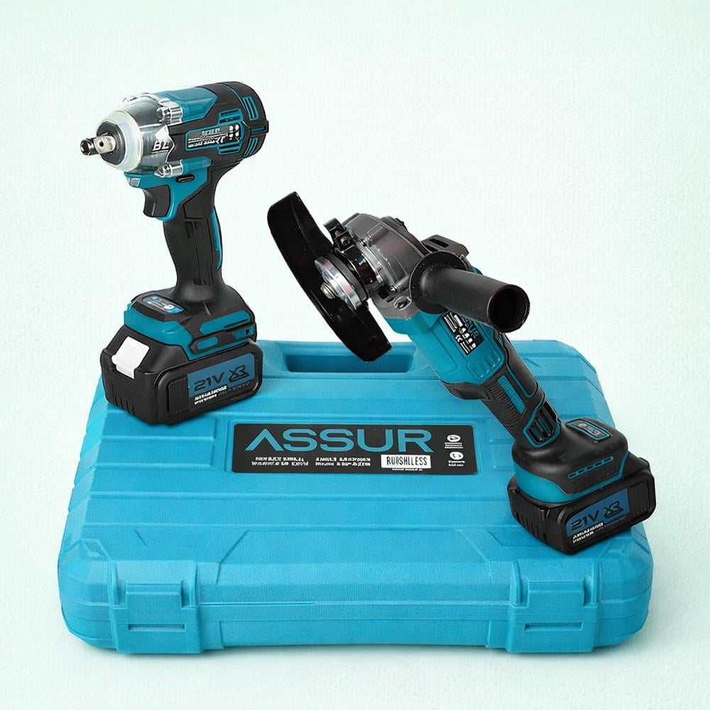 Набор электроинструментов ASR1017 болгарка аккумуляторная 125 мм/гайковерт аккумуляторный 21V кейс (37-124449)