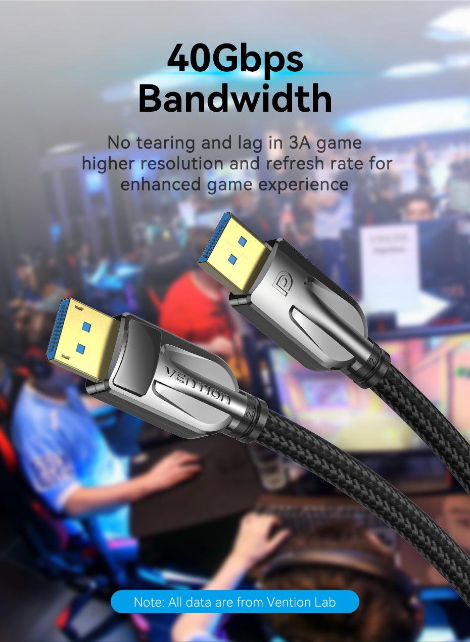 Кабель Vention DisplayPort 2.0 8K 60Hz 4K 144Hz 2K 165Hz 1080P 240Hz 40 Гбіт/с Gsync/Freesync 5 м Чорний (HGABJ) - фото 12