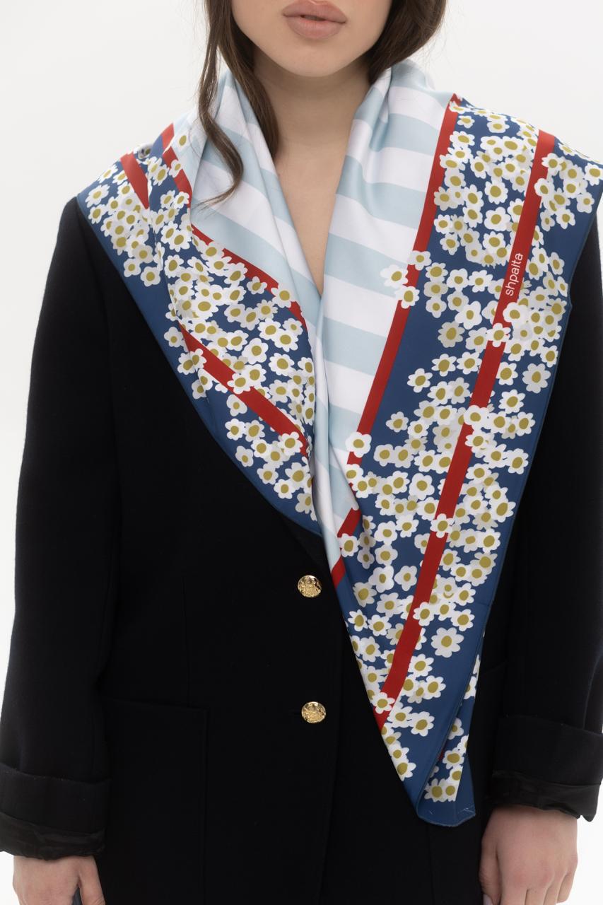 Платок Ромашки шелковый односторонняя печать 55х55 см Сине-белый (27558057) - фото 6 Платок Ромашки шелковый односторонняя печать 55х55 см Сине-белый (27558057) - фото 6