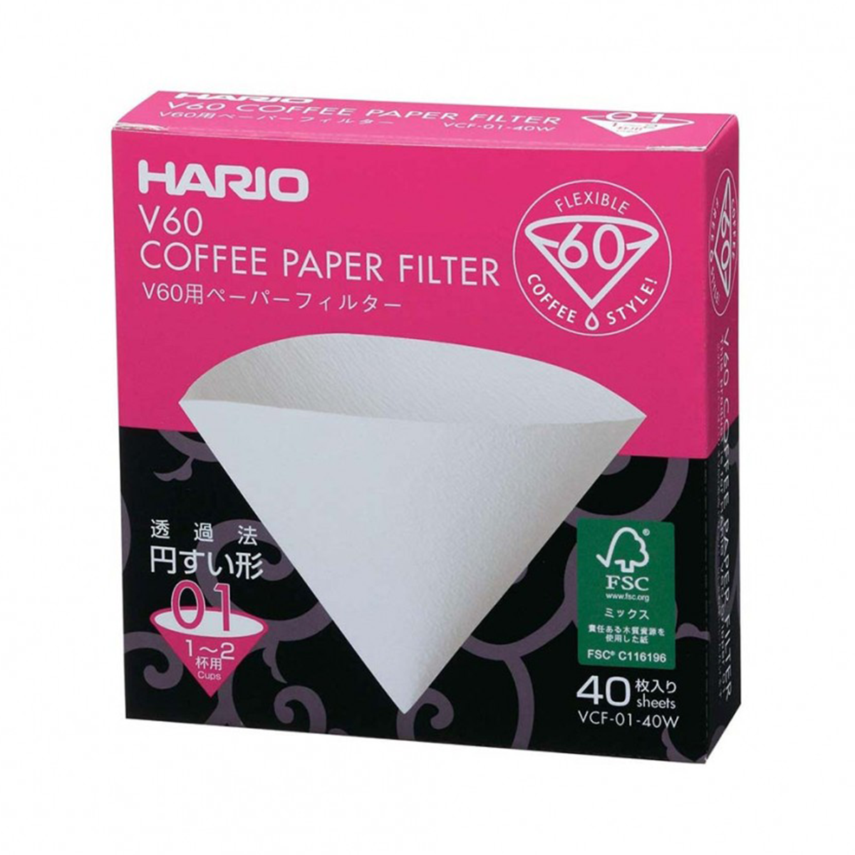 Фильтры бумажные для пуровера Hario V60 01 на 1-2 чашки 40 шт. Белый (VCF-01-40W) - фото 1