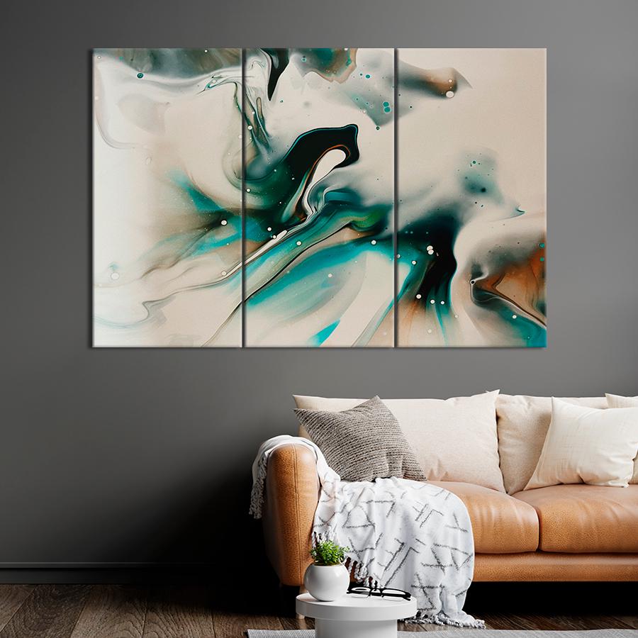 Картина абстракция Морская волна на мраморной поверхности 128x81 см (A925-3)