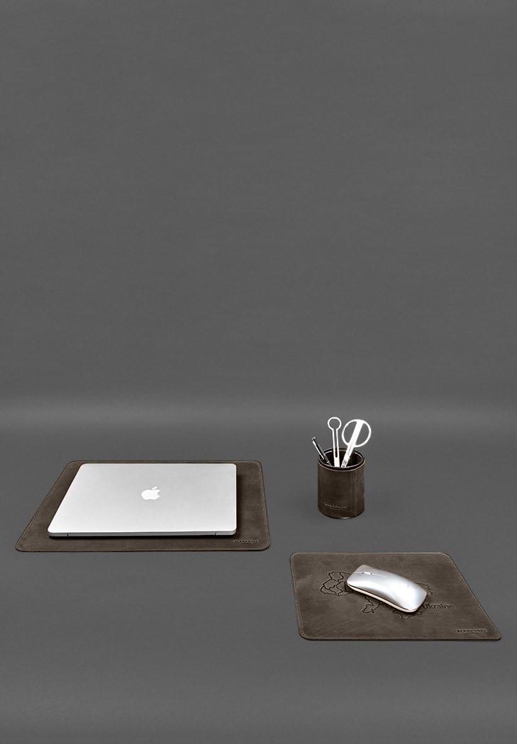 Набор настольный из натуральной кожи 5.0 с картой Украины Crazy Horse Темно-коричневый (A-028354) - фото 9