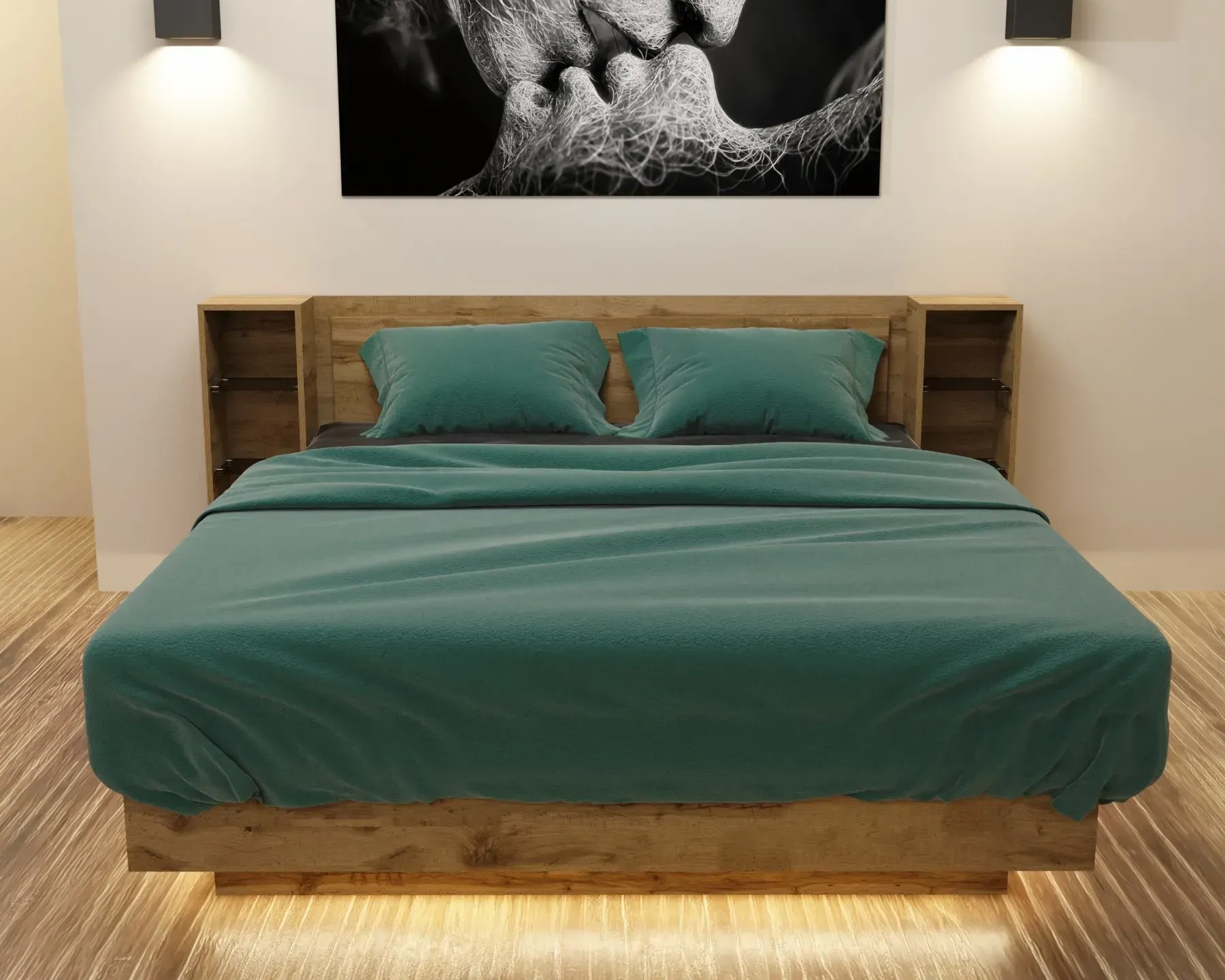 Кровать двуспальная Kontinent Kristal №1 с полками 140x200 см Дуб Аппалачи (63856127)