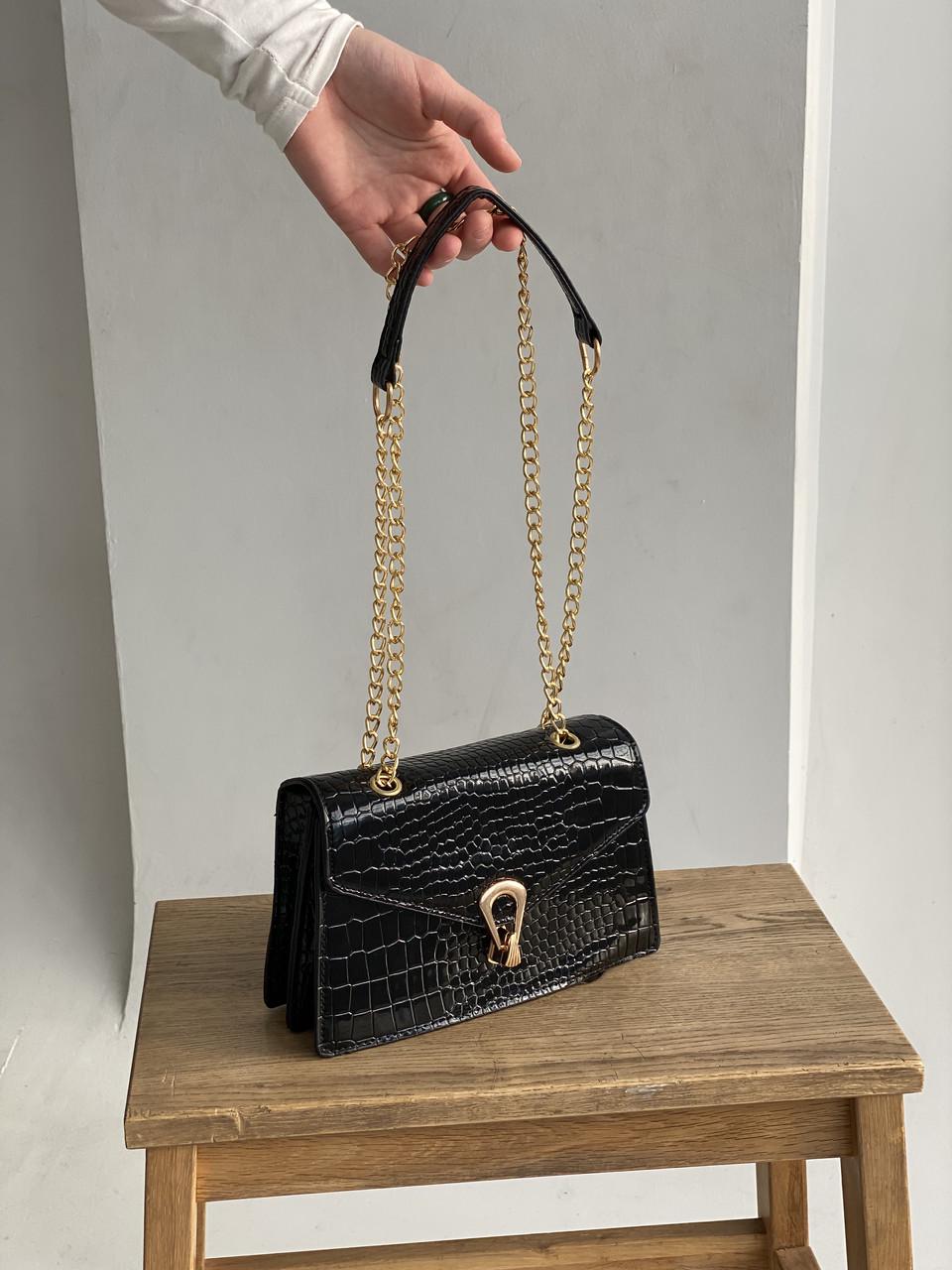 Жіноча сумка 3120-6585 на ланцюжку рептилія Чорний (18242951)