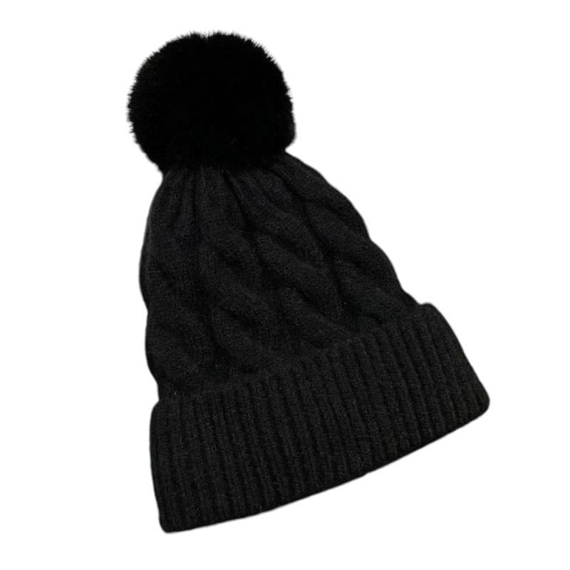 Шапка унисекс косичка с помпоном теплая Черный (01074)
