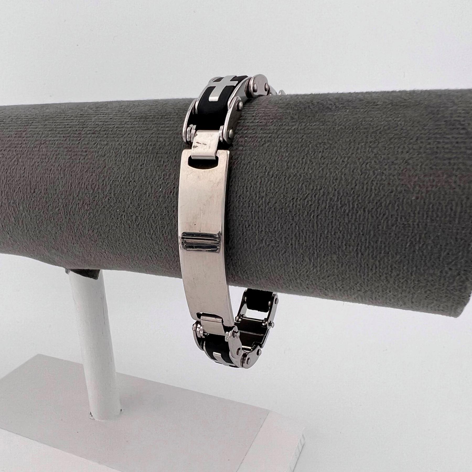 Браслет мужской под гравировку из медицинской стали с каучуком 21 см (BS-119)