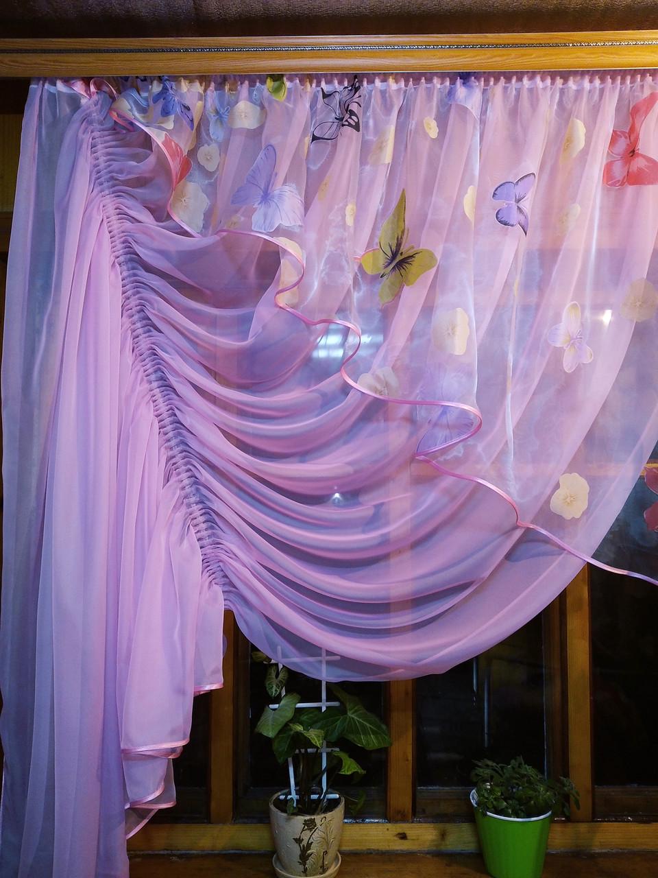 Занавеска кухонная Камелия бабочка левая Розовый - фото 2