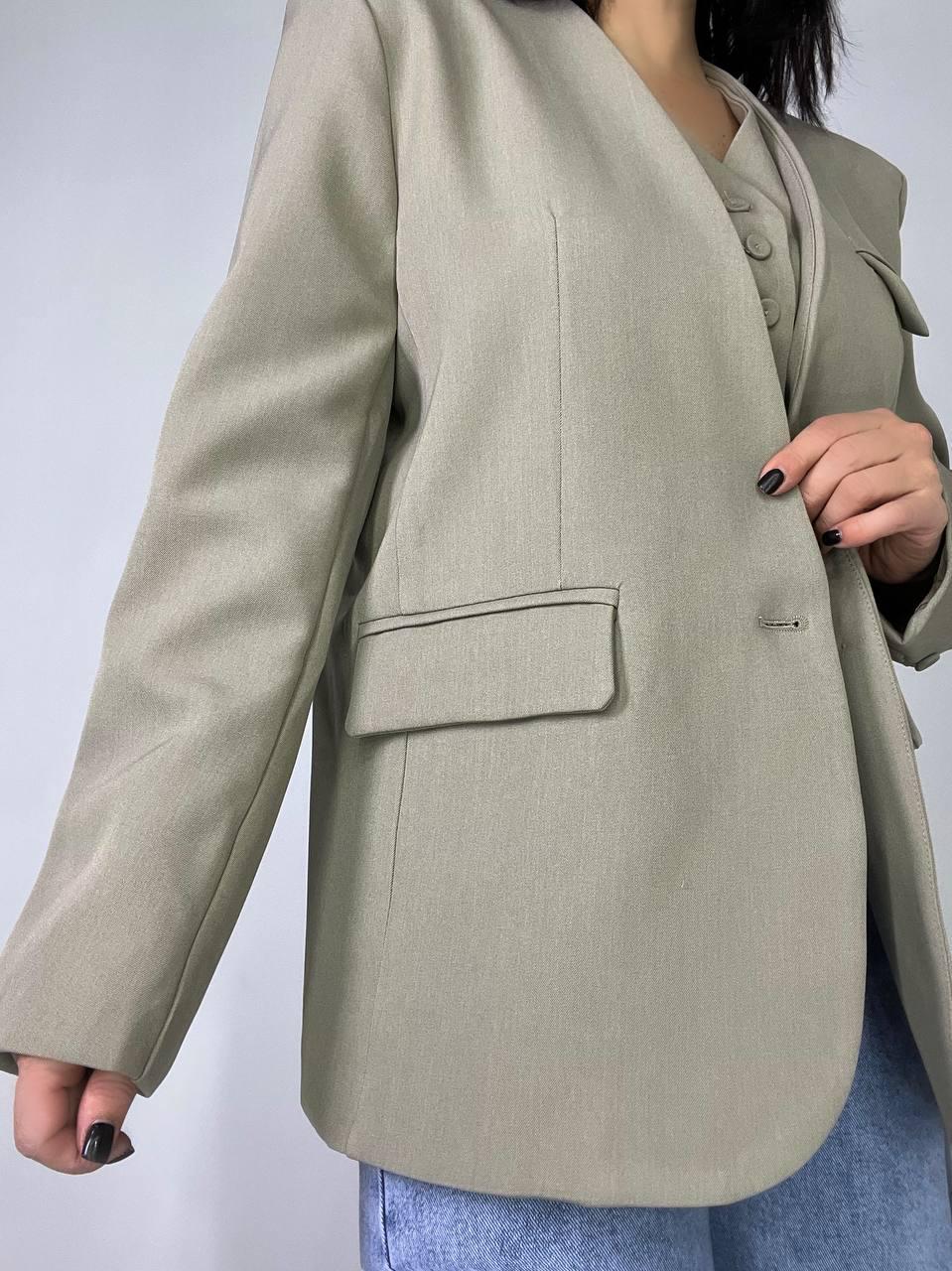 Піджак жіночий Qidian 9329 двійка імітація жилетки вільний широкий крій OS Бежевий (3770) - фото 9