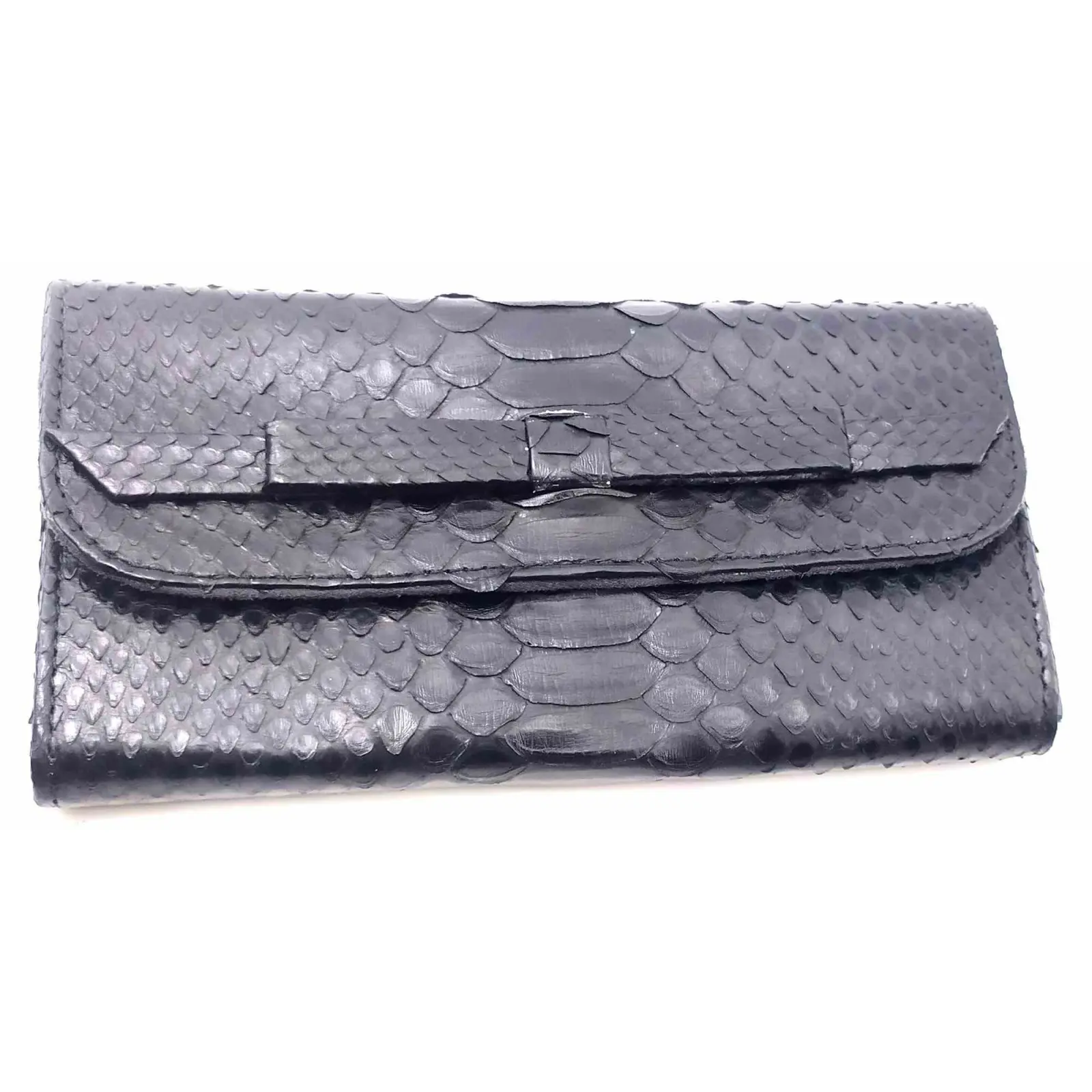 Кошелек из кожи питона 20х10х2 см Черный лак (32642E)