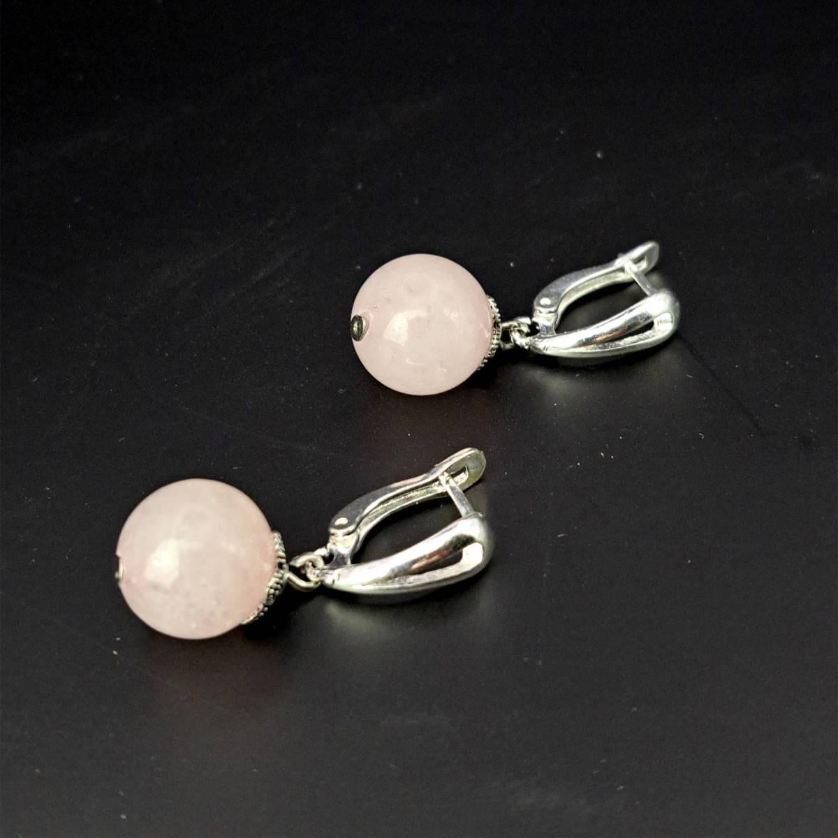 Серьги DARSANA Капля из натурального камня розовый кварц (DRSU005356)