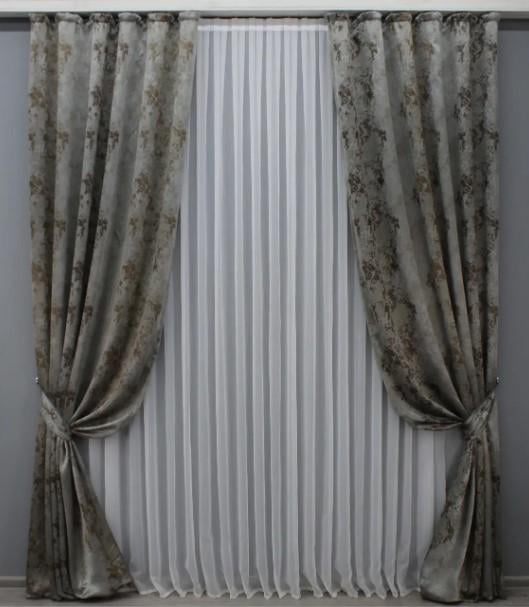 Комплект штор в гостиную/спальню Мрамор Al7 1,5х2,9 м 2 шт. Серый/Коричневый (1467ш)
