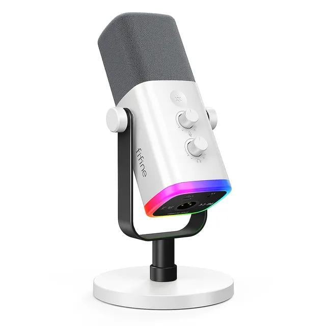 Микрофон динамический Fifine AМ8 USB/XLR с разъемом для наушников и записью потоковых игр RGB White (AМ8-W)