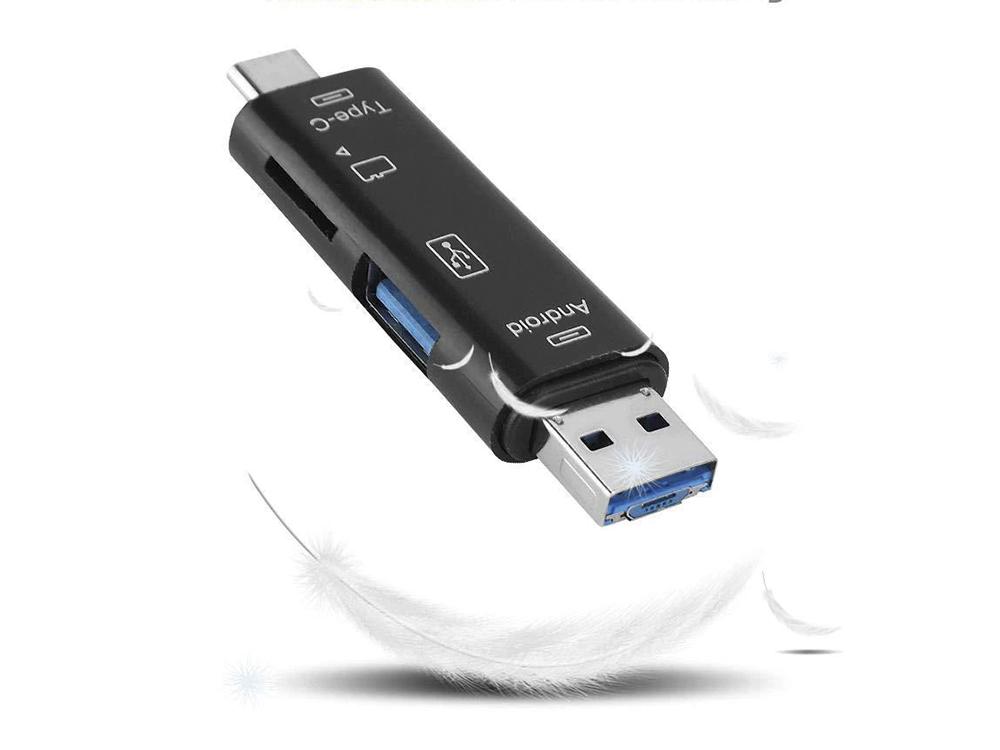 Кард-ридер 5в1  Micro USB Type-C USB USB 2.0 MicroSD TF - фото 6