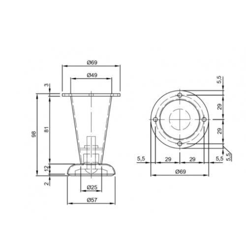 Мебельная ножка Sigma конусная 98 мм x d 57 мм Modern Хром (714620) - фото 5