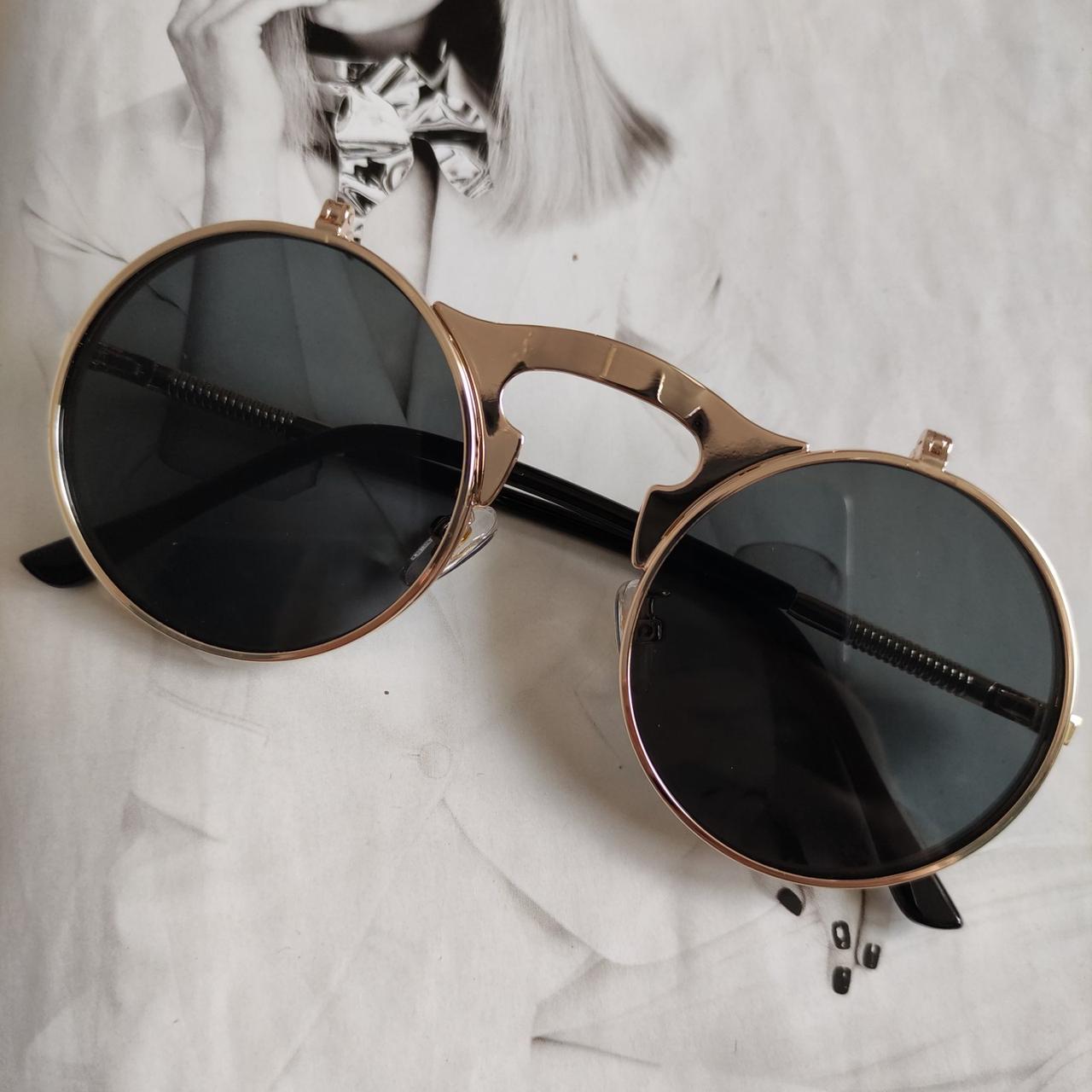 Очки круглые панк двойной флип Черный в золоте