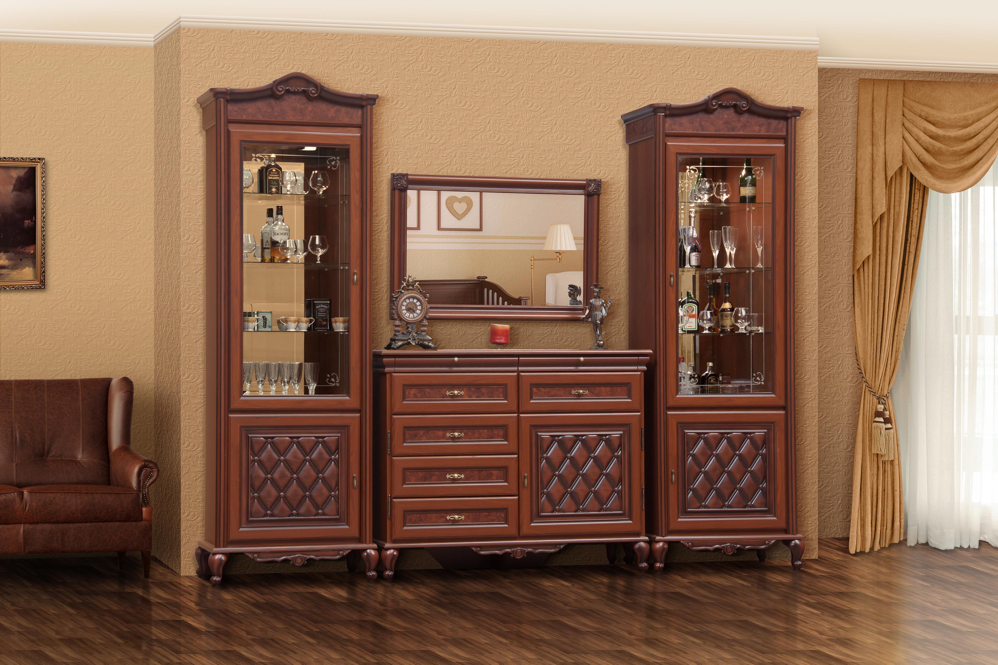 Стенка для гостинной Світ Меблів Ливорно 2 из ДСП/МДФ 2930x490x2370 мм Каштан/Прованс темный