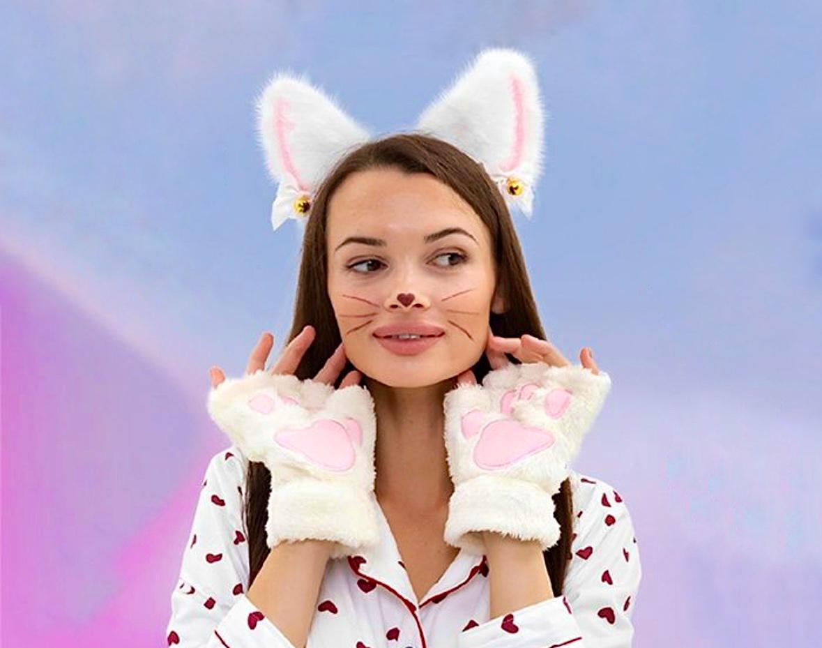 Набор Wuke Кошка 2в1 обруч/ушки и перчатки-митенки One size Белый - фото 4 Набор Wuke Кошка 2в1 обруч/ушки и перчатки-митенки One size Белый - фото 4