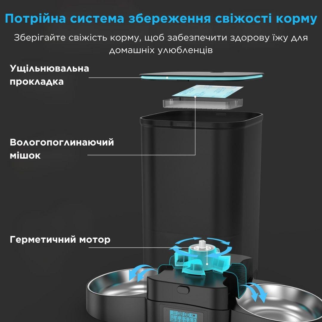 Кормушка автоматическая для кошек и собак HONEYGUARIDAN A305D 5 л 2 миски Черный (2090535324) - фото 4 Кормушка автоматическая для кошек и собак HONEYGUARIDAN A305D 5 л 2 миски Черный (2090535324) - фото 4