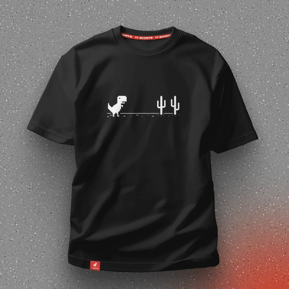 Футболка айтішника T-Rex Google dinosaur з динозавром і кактусами M Чорний (IT-057T-B-M)