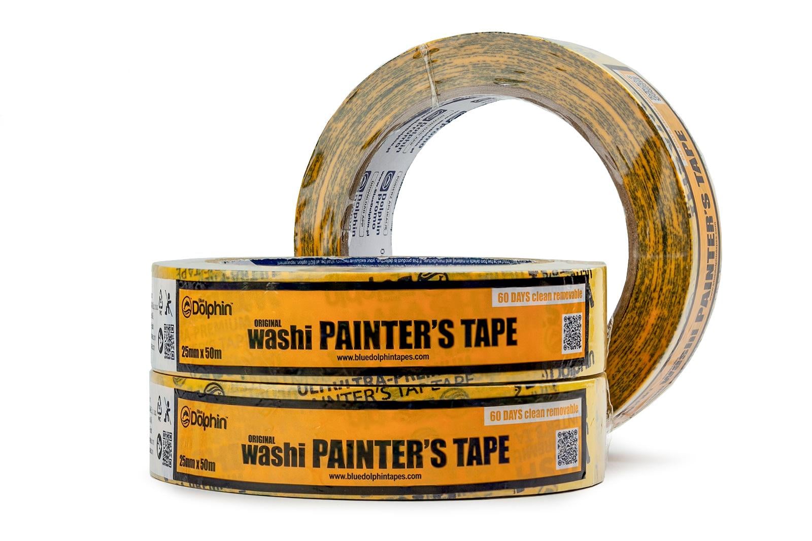 Лента-скотч малярная Blue Dolphin Washi XF7 рисовая бумага 25 мм 50 м 3 шт. (300-1-01_3)