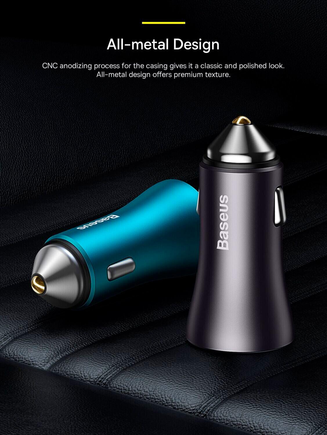 Автомобильное зарядное устройство Baseus Golden Contactor Max Dual Fast Charger Car Charger U+U 60W Dark Gray (CGJM000013) - фото 4 Автомобильное зарядное устройство Baseus Golden Contactor Max Dual Fast Charger Car Charger U+U 60W Dark Gray (CGJM000013) - фото 4