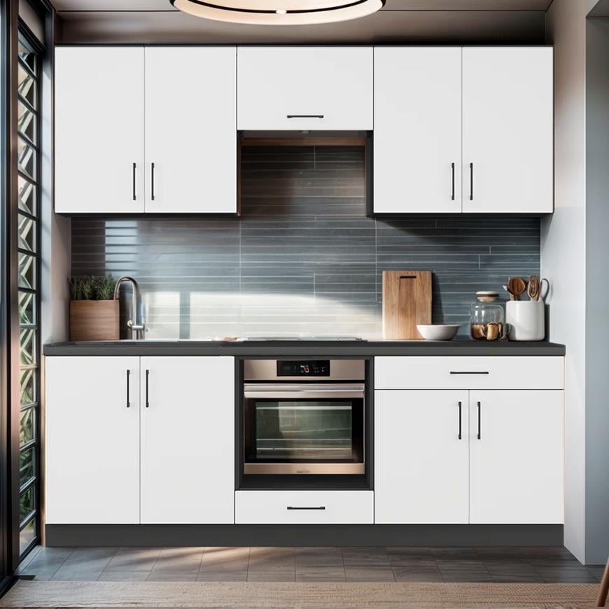 Кухня со столешницей Tobi Sho Optima -К8 готовая 2,2 м Белый/Белый корпус Антрацитовый