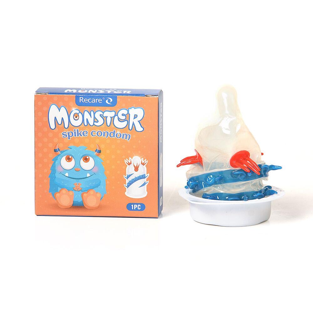 Презерватив Recare Monster Spike с усиками и спиралью шипов Blue