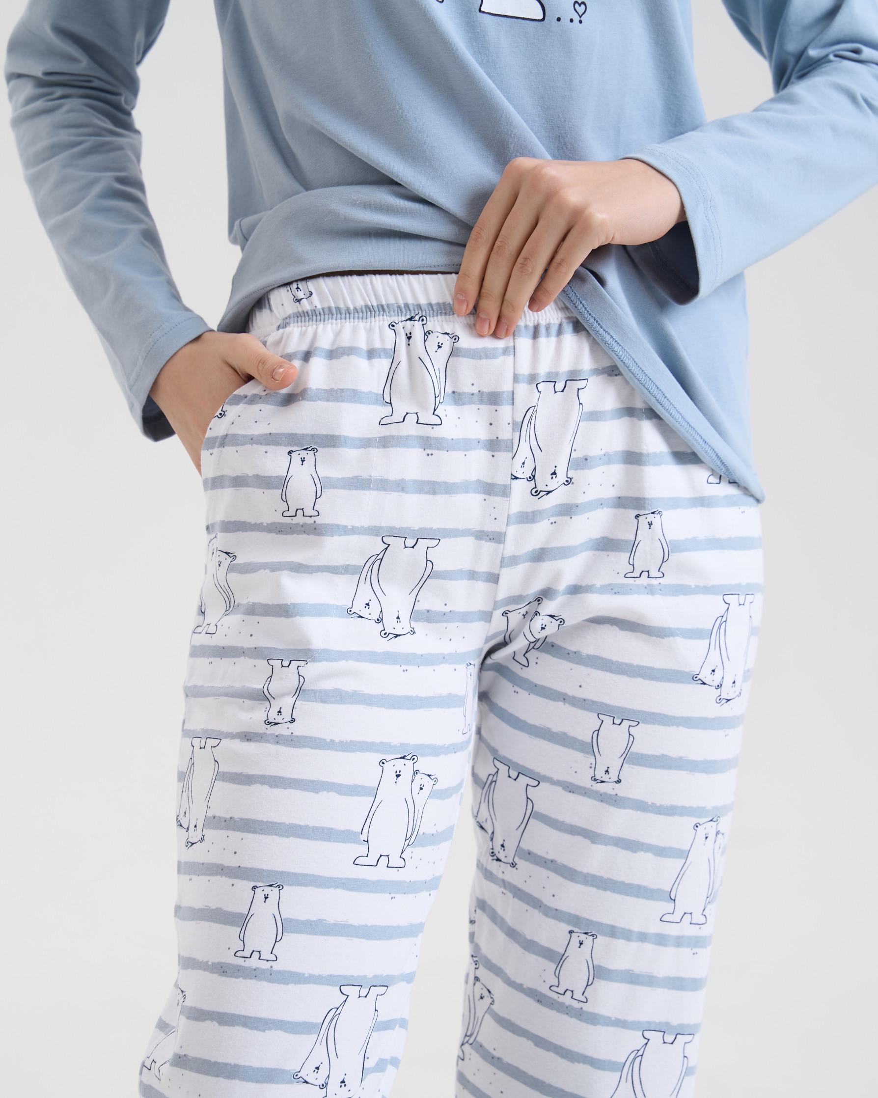 Пижама женская со штанами Nicoletta 96770k Полярные медведи Family look мама/дочка L Голубой - фото 2 Пижама женская со штанами Nicoletta 96770k Полярные медведи Family look мама/дочка L Голубой - фото 2