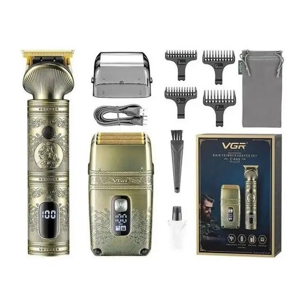 Набір для стрижки бездротовий VGR V-649 8813 IPX6 700 мАг-1200 мАг з тримером та електробритвою Золотий (005203)