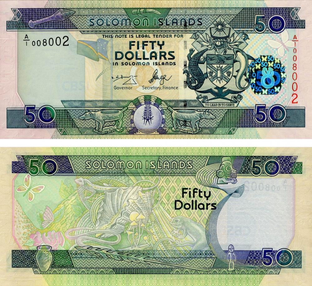 Коллекционная банкнота Соломоновы острова 50 долларов 2009 UNC Рептилии/Ящерицы P29 (Б13379)