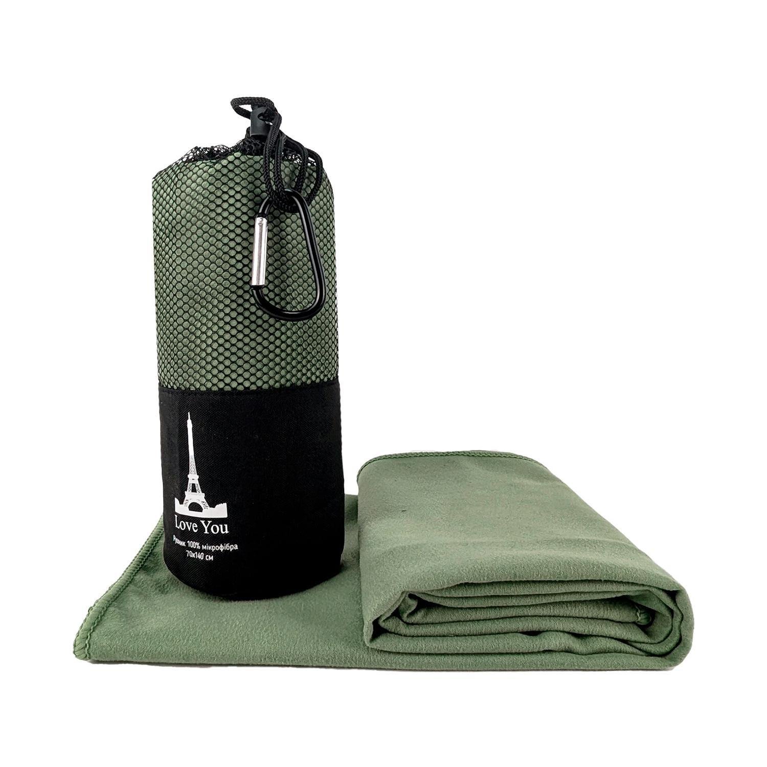Рушник з мікрофібри спортивний з чохлом Love You 50х90 см Хакі (60156) - фото 1 Рушник з мікрофібри спортивний з чохлом Love You 50х90 см Хакі (60156) - фото 1
