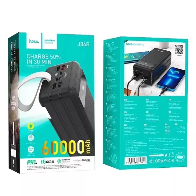 Повербанк Hoco зі швидкою зарядкою 60000 mAh/QC22,5 W/PD20 W (J86B) - фото 8