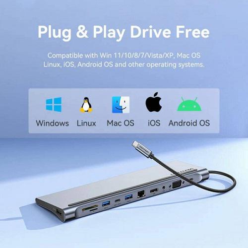USB-хаб Vention Multi-function USB-C to HDMI/VGA/USB-C Gen 1/USB 3.0x2/USB 2.0/RJ45/SD/TF/TRRS 3.5mm/PD Docking Station 0.25m (THTHC) - фото 5 USB-хаб Vention Multi-function USB-C to HDMI/VGA/USB-C Gen 1/USB 3.0x2/USB 2.0/RJ45/SD/TF/TRRS 3.5mm/PD Docking Station 0.25m (THTHC) - фото 5
