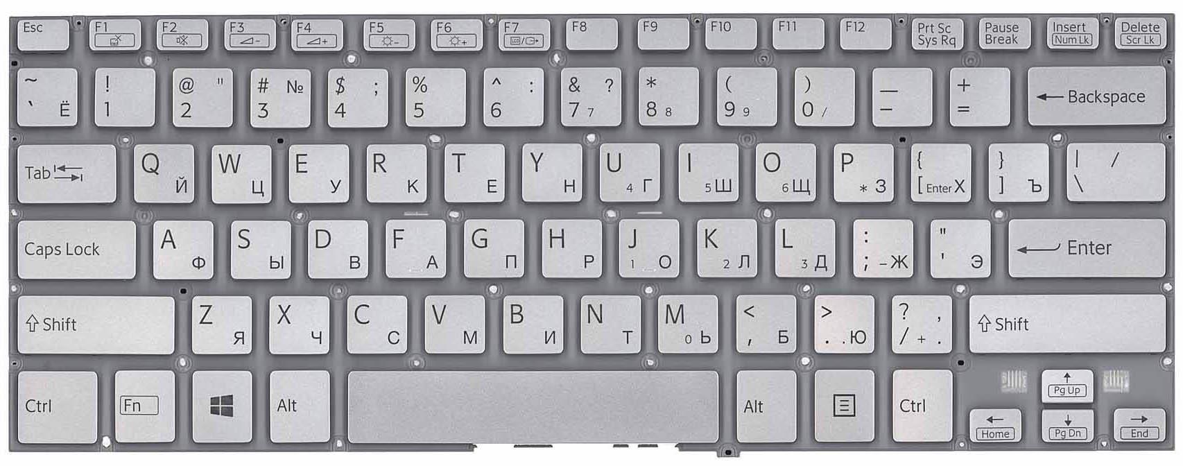 Клавиатура для ноутбука Sony SVF14N FIT с подсветкой Light No Frame Silver
