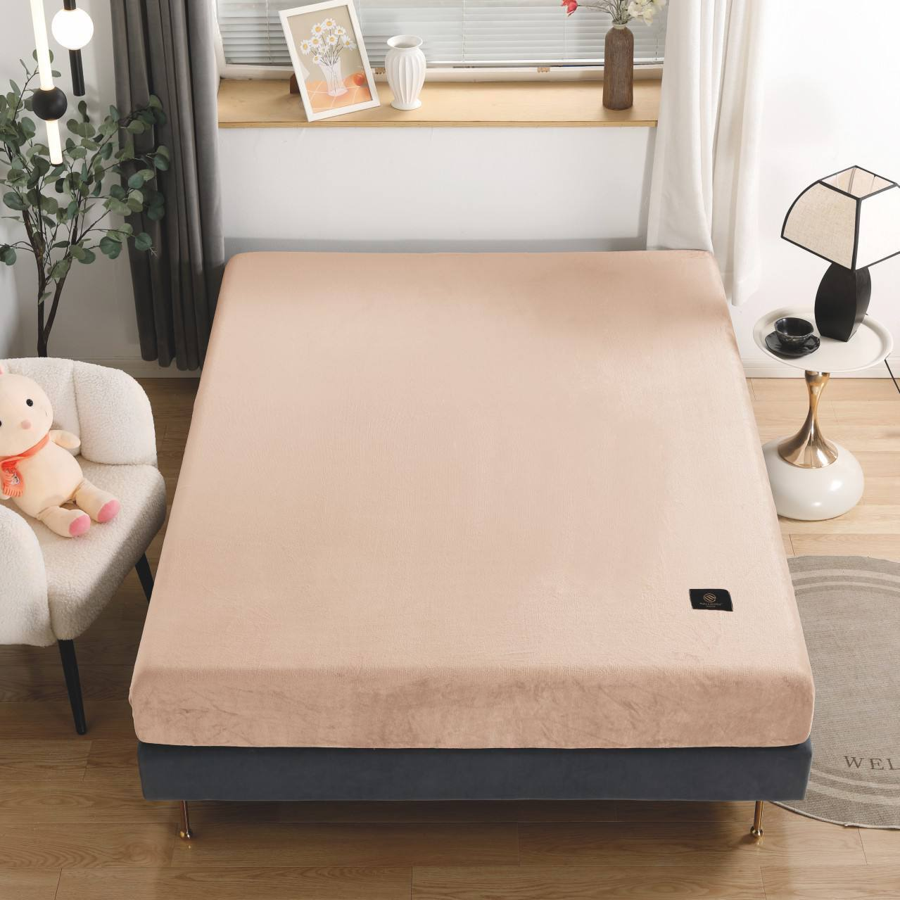 Велюрова простинь на резинці 160x200/25 см Помаранчевий