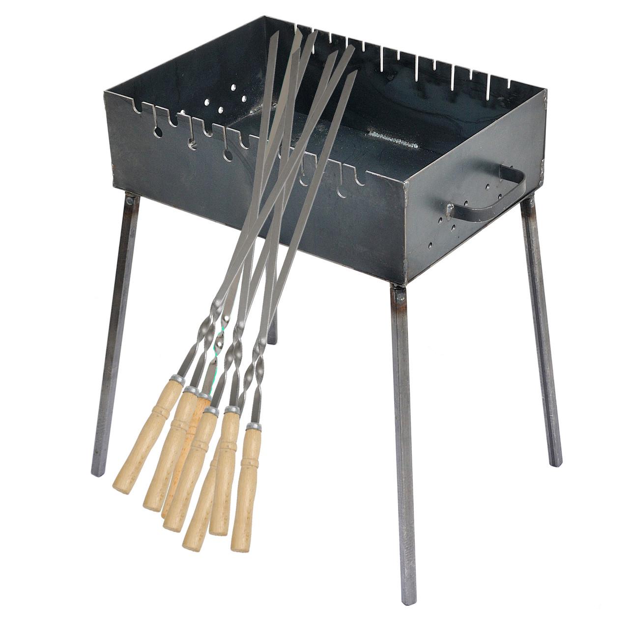 Мангал 3 мм на 7 шампуров 450х320х130 мм со съемными ножками с набором шампуров