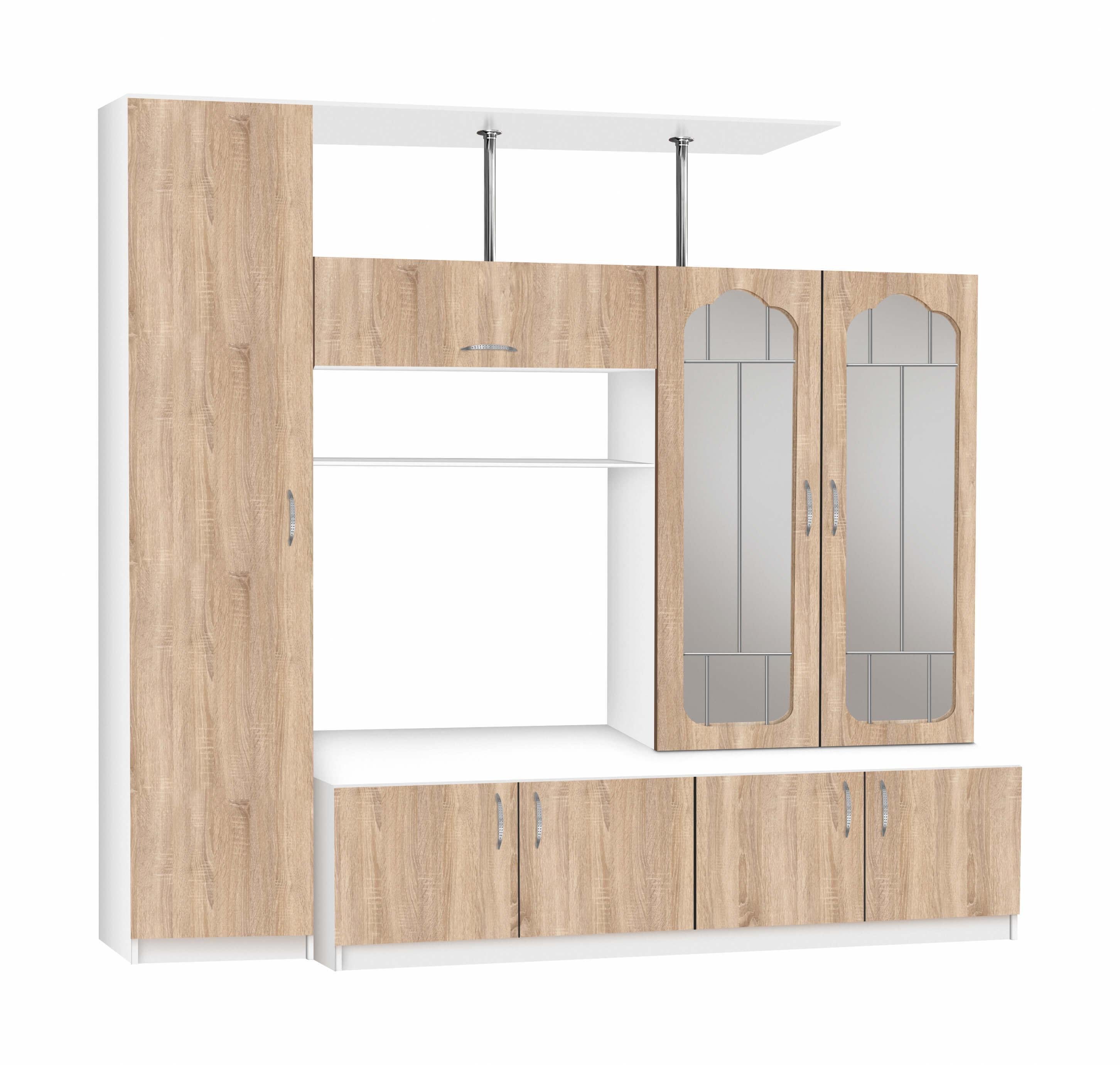 Стенка МАКСИ-МЕбель Алиса два фасада со стеклом плюс Белый гладкий/Дуб сонома (5102103)
