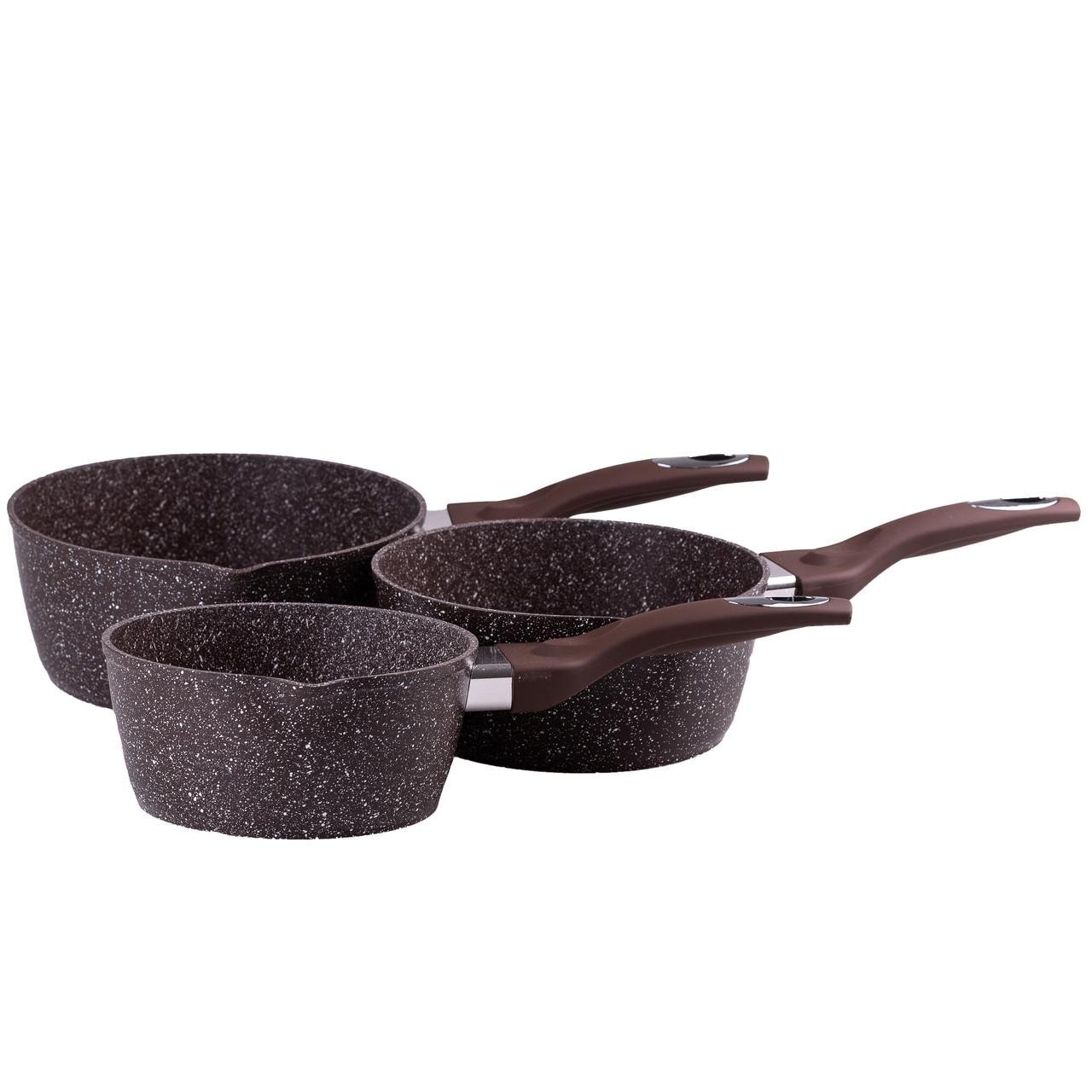 Набор ковшей Olina с антипригарным покрытием алюминиевые 3 шт. Коричневый (HP656) - фото 1