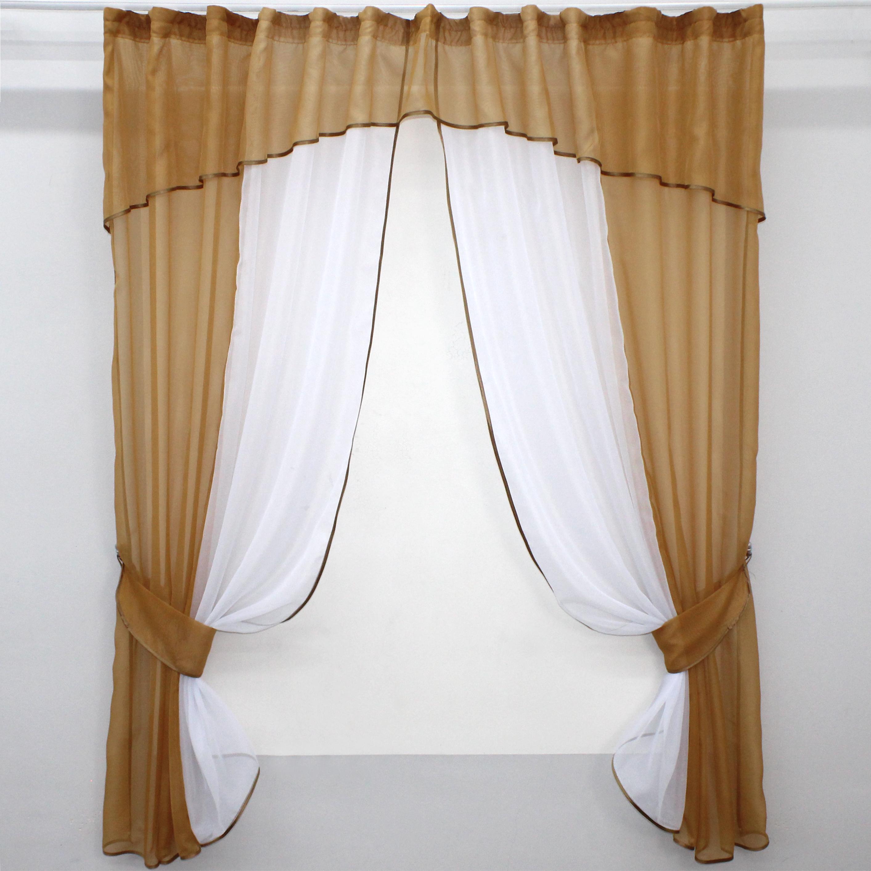 Шторы кухонные VR-Textil № 090к с ламбрекеном и подвязками 280х170 см Кофейный/Белый (52-0609)