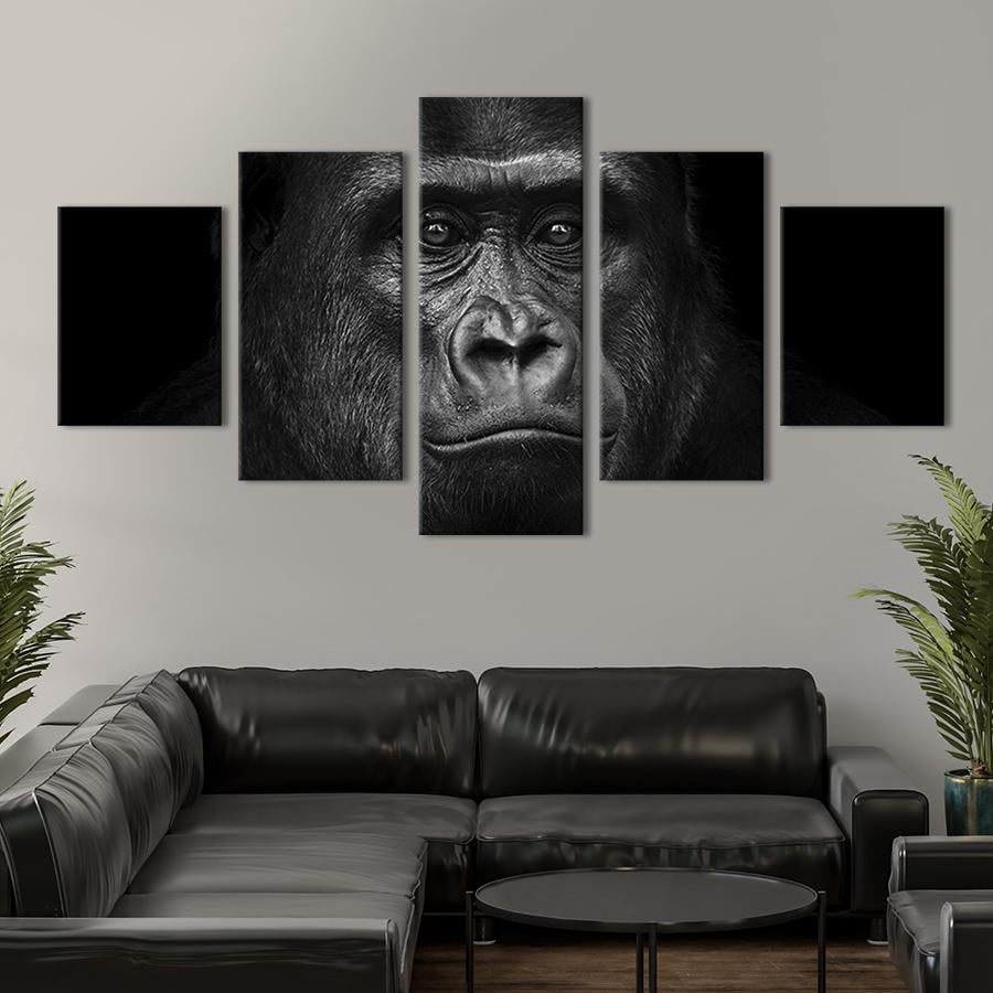 Модульная картина из 5 частей на холсте интерьерная картина Большая чёрная горилла 187x94 см (192-52)
