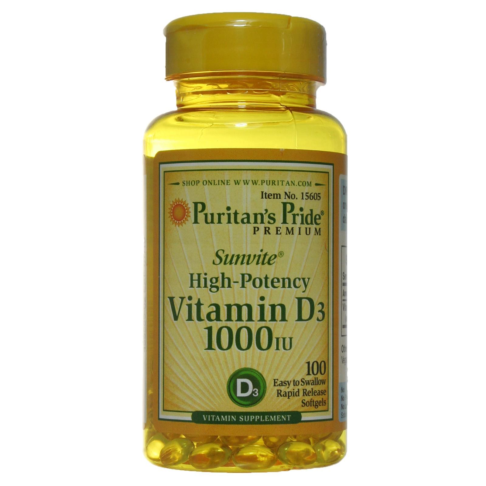 Витамин Д3 Puritan's Pride 1000 МО 100МЕ 100 капсул (#015605)