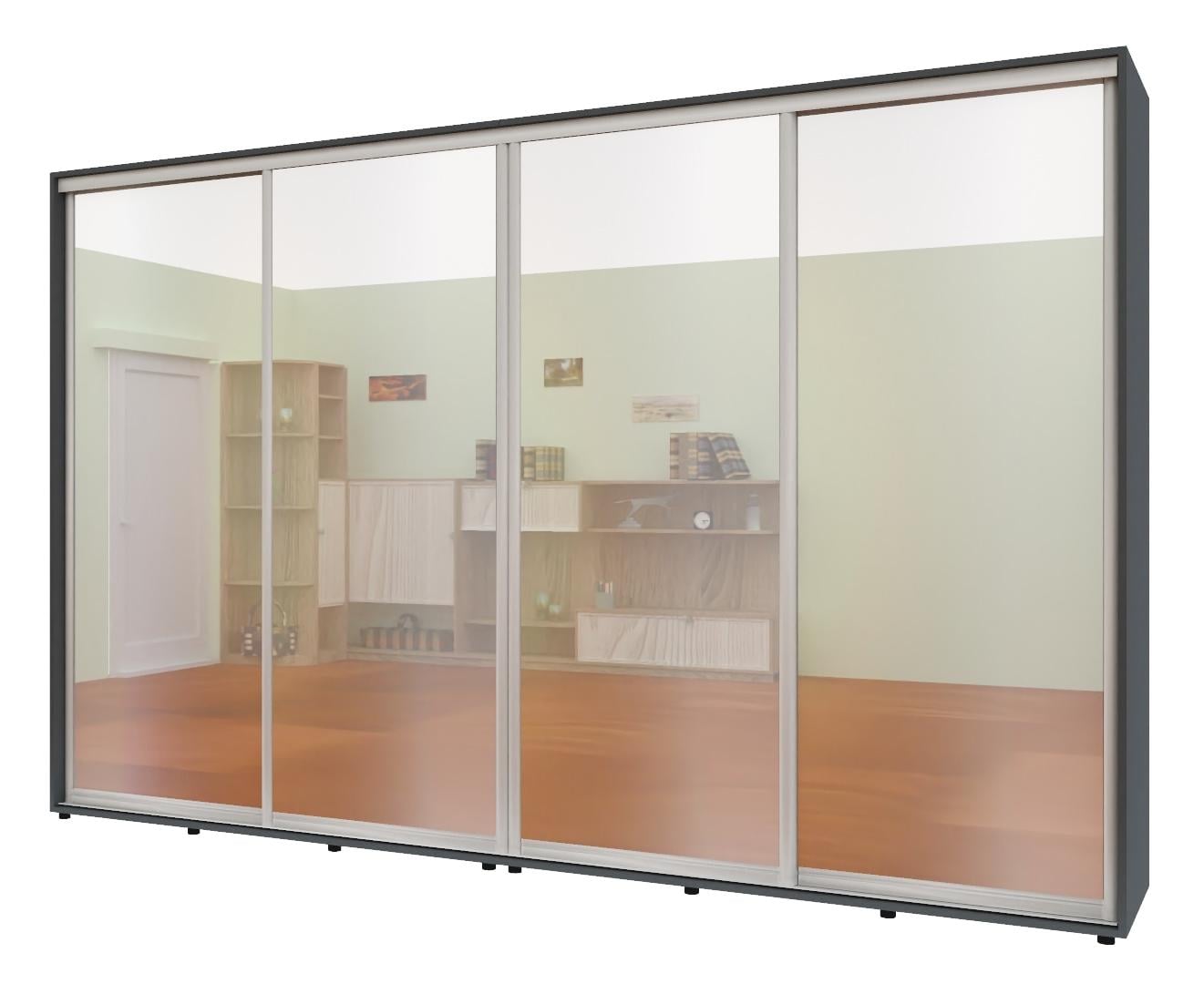 Шкаф-купе четырехдверный Комфорт Мебель Зеркало Стандарт 380х60х240 см Венге