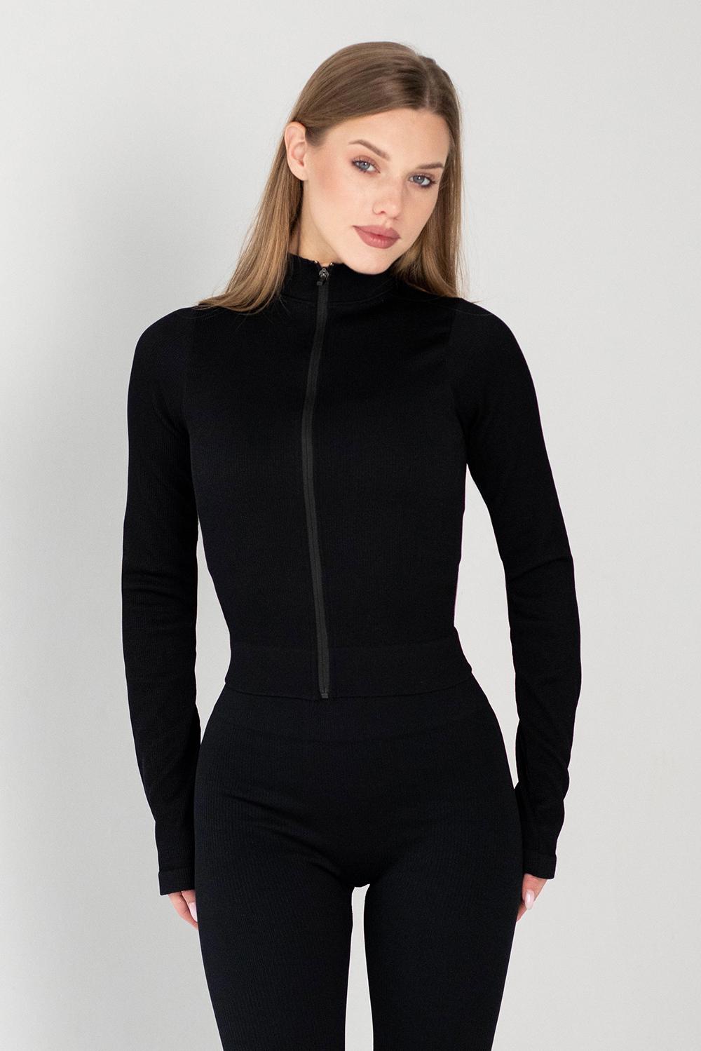 Лонгслів жіночий Giulia Flex longsleeve Bare L96 на блискавці в рубчик M Black