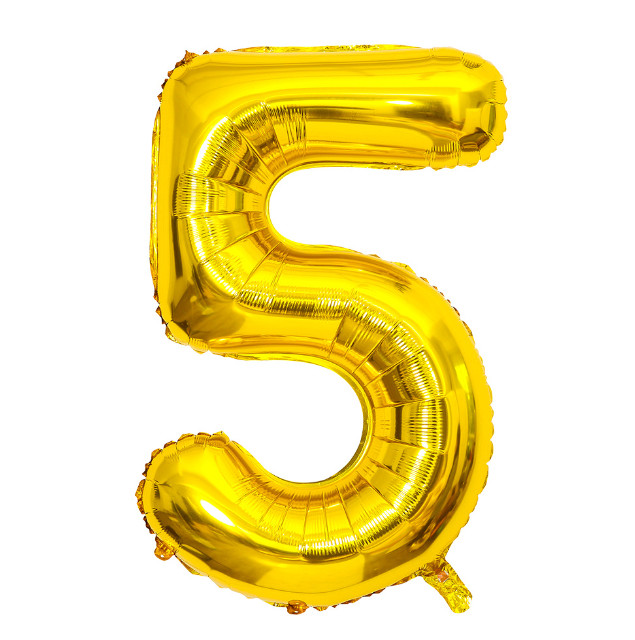 Кулька надувна у формі цифри 5 7970 40х98 см Золотий (4399278) - фото 1