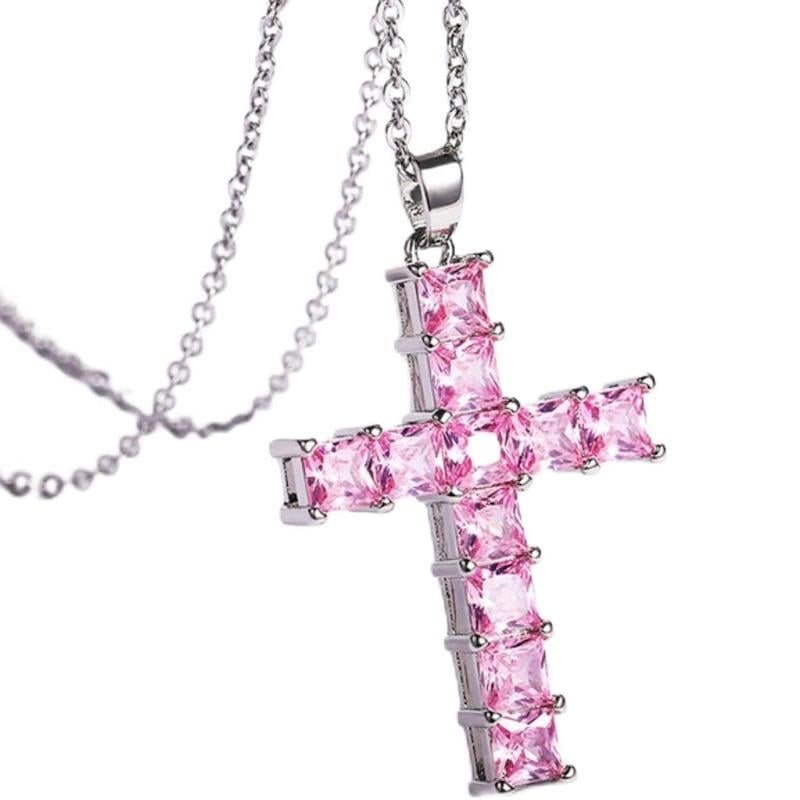 Цепочка на шею с подвеской Серебристый с розовым (2743174738)