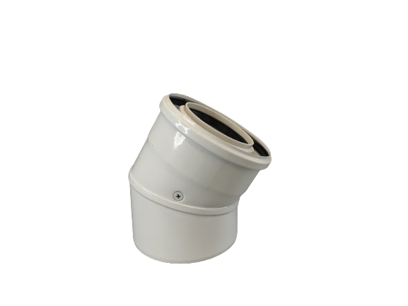 Колено коаксиального дымохода Димком конденсационного котла пластик в нержавейке 45° d 60/100 мм
