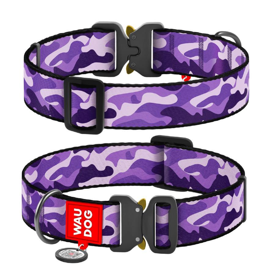 Ошейник для собак нейлоновый Waudog Nylon с QR паспортом XXL Фиолетовый камо