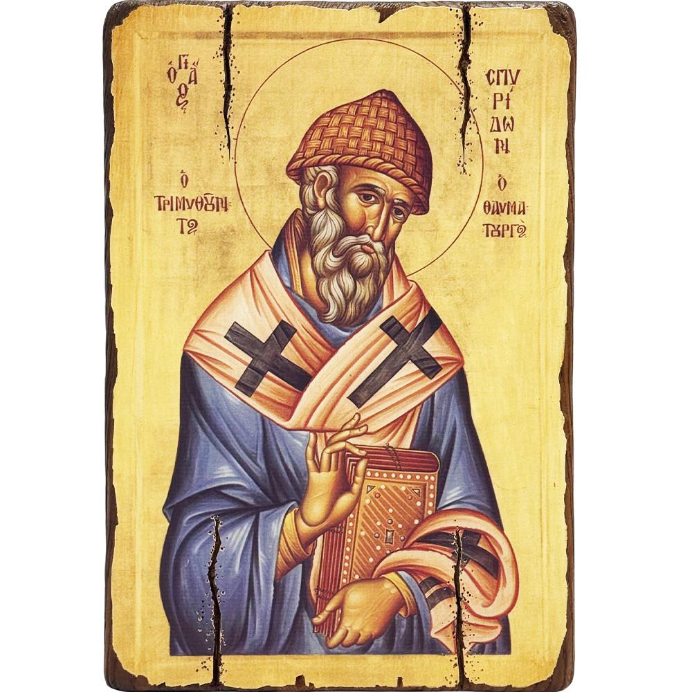 Икона Святой Спиридон Тримифунтский поясной под старовину 20х30 см (ФР-00012602)
